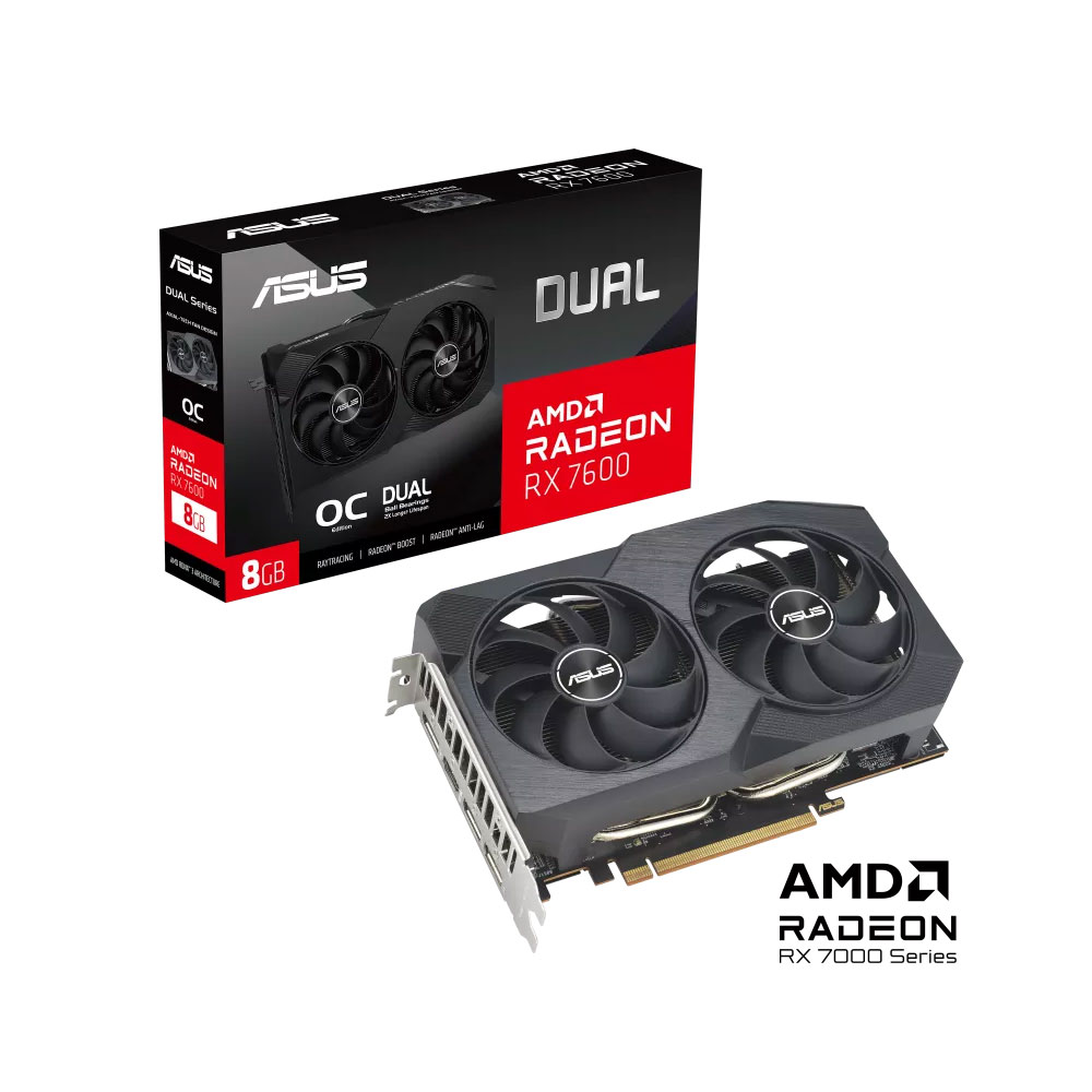 VGA Asus Dual Radeon RX 7600 V2 OC 8GB GDDR6 (DUAL-RX7600-O8G-V2)
