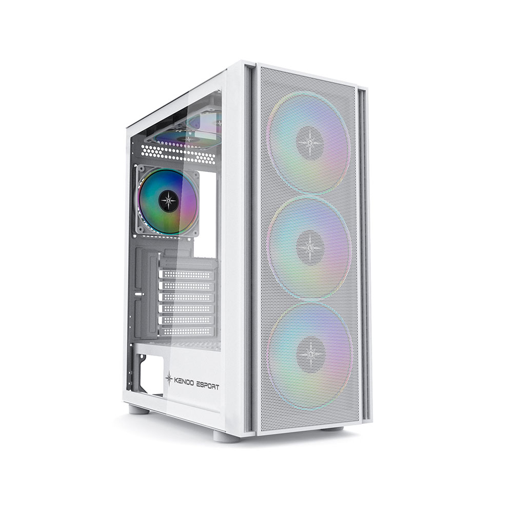 Vỏ Case Máy Tính KENOO ESPORT EM700 - 3F MESH WHITE (EATX, Màu Trắng, 3 Fan RGB)