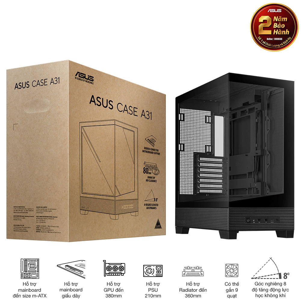 Vỏ case máy tính ASUS A31 TG BLACK (ATX, tương thích MB giấu dây, hỗ trợ lắp lên tới 10 quạt 120mm)